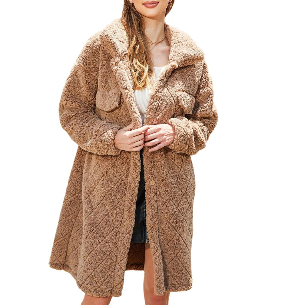 Oversized plush coat for women with large pockets and textured design Lune London