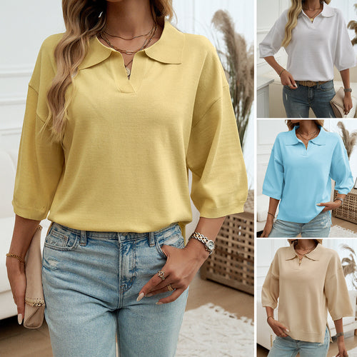 Casual polo t-shirt for women with voluminous sleeves and an elegant cut Amarae