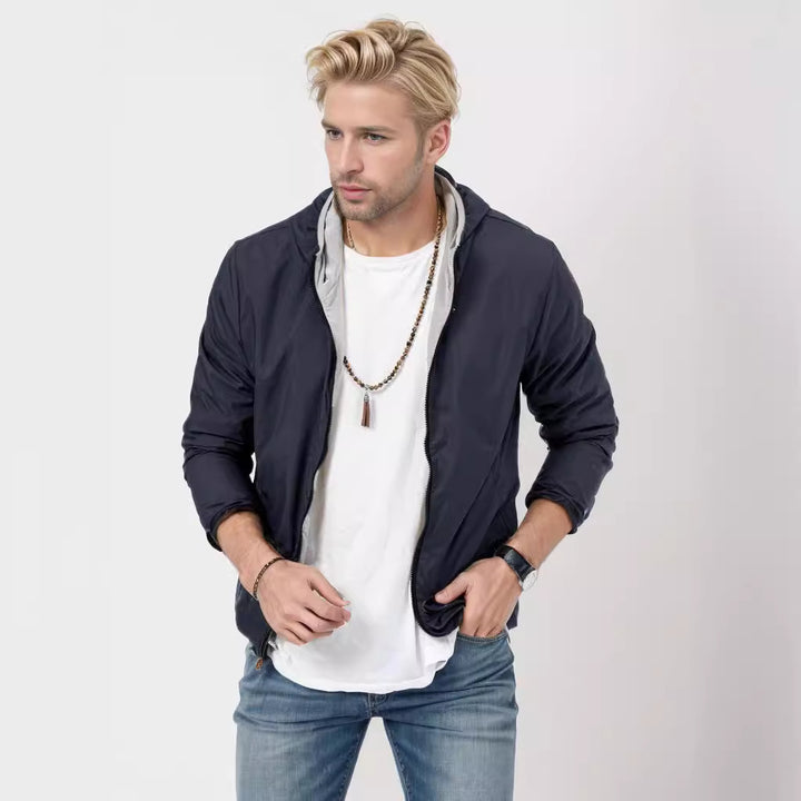 Lightweight transition jacket for men with adjustable hood Lune London