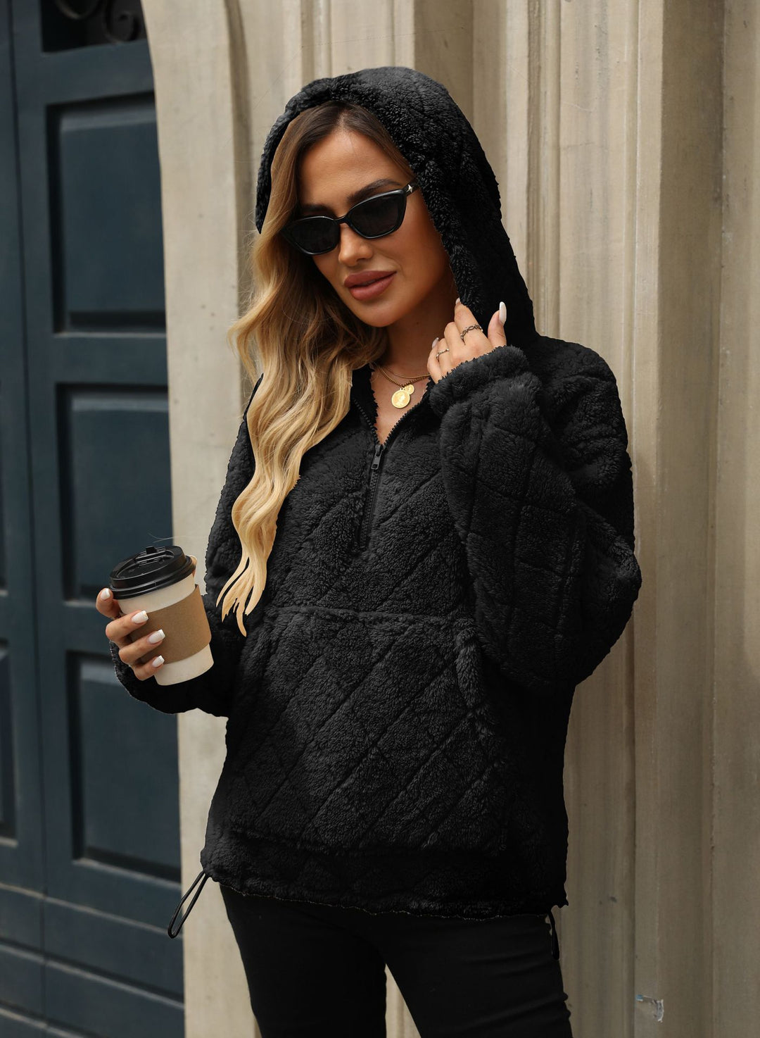 Ladies Soft Hoodie with High Collar and Chic Kangaroo Pocket