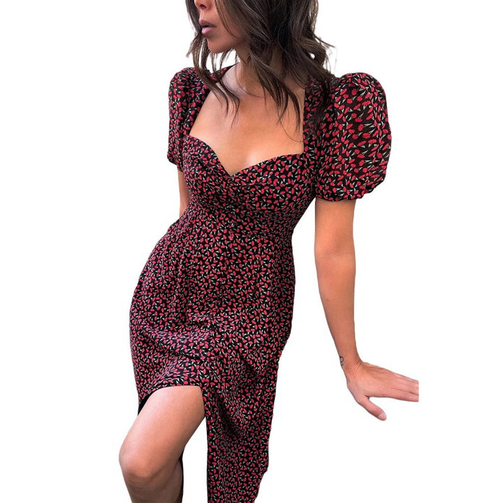 Ladies flowers shirt puff sleeves midi dress Lune London