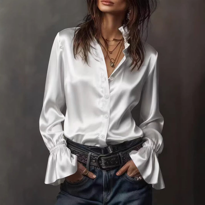 Women Elegant Blouse with Gathered Sleeves, Lune London