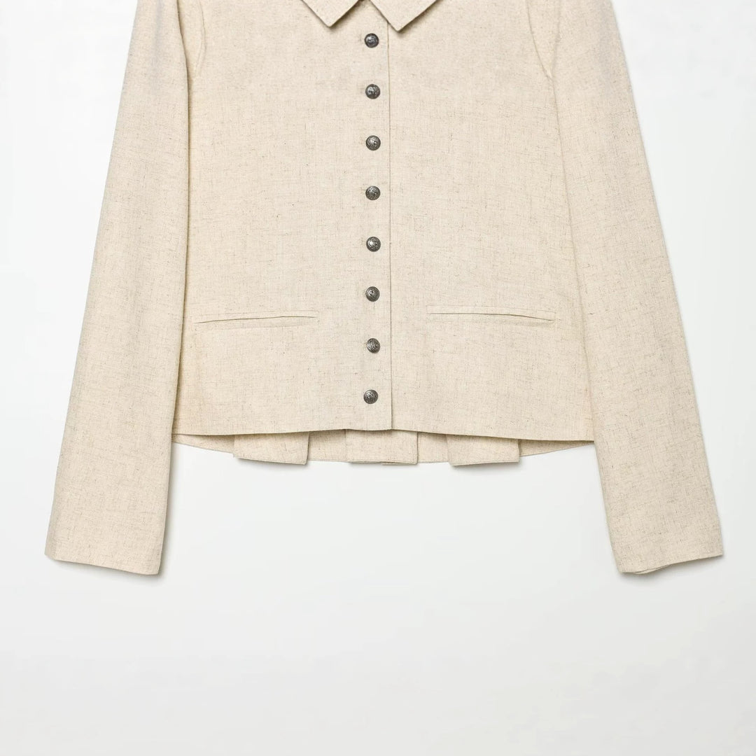 Women's cropped jacket in boxy cut with short stand-up collar and decorative button placket Amarae
