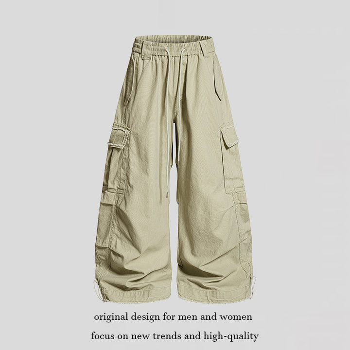 Women's Wide Cargo Pants with Elastic Waistband, Cargo Pockets, and Adjustable Hem Amarae