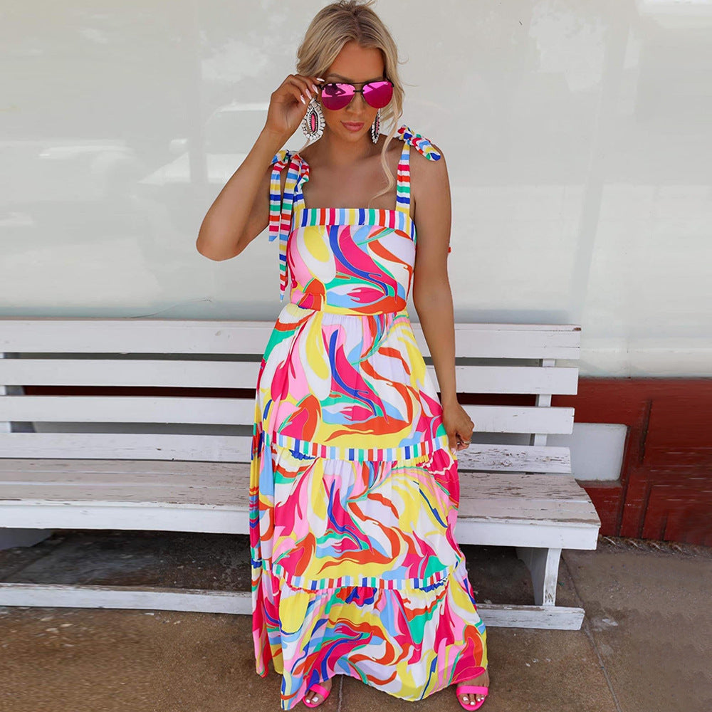 Bohemian maxi dress for women with stacked ruffle details Lune London