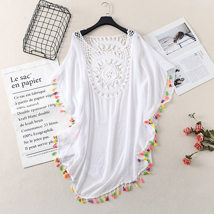 Ladies beach cover-up embellished with crochet Lune London