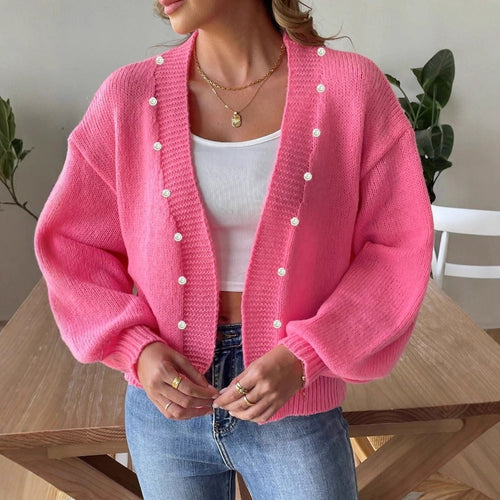 Ladies comfortable cardigan with pearl button detail Amarae