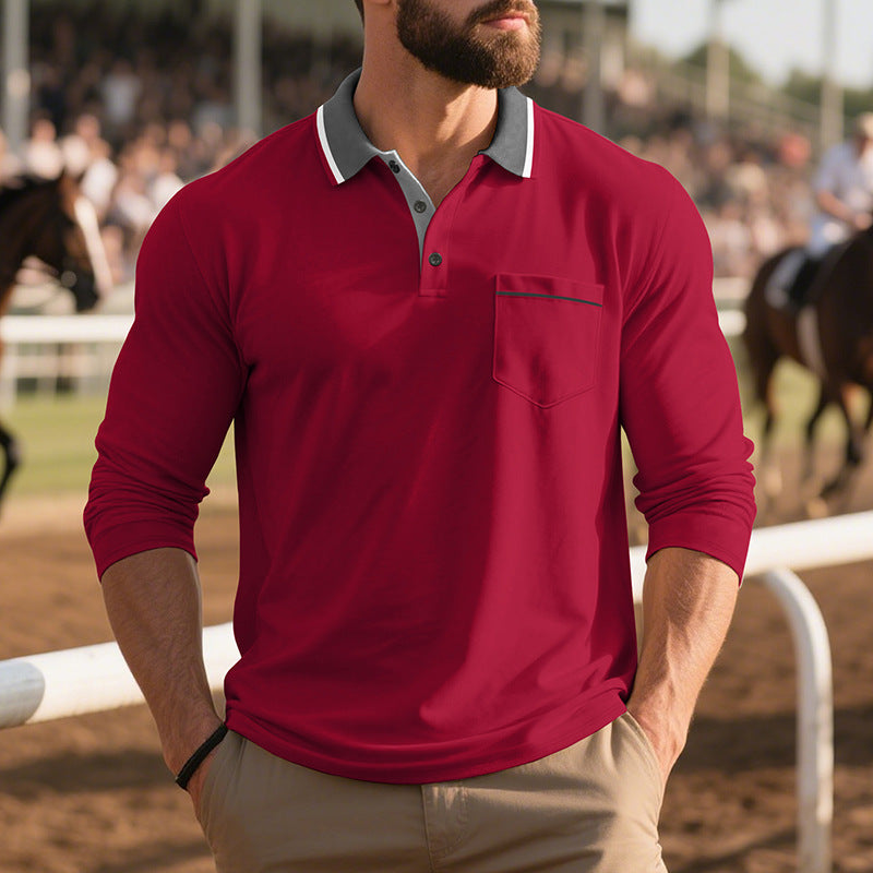 Long sleeve polo shirt for men, fashion, with textured surface and practical chest pocket Lune London