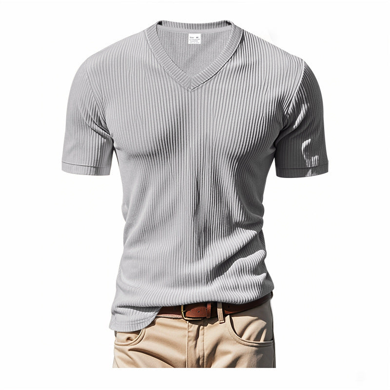 Men's short sleeve knitted V neck T-shirt Lune London