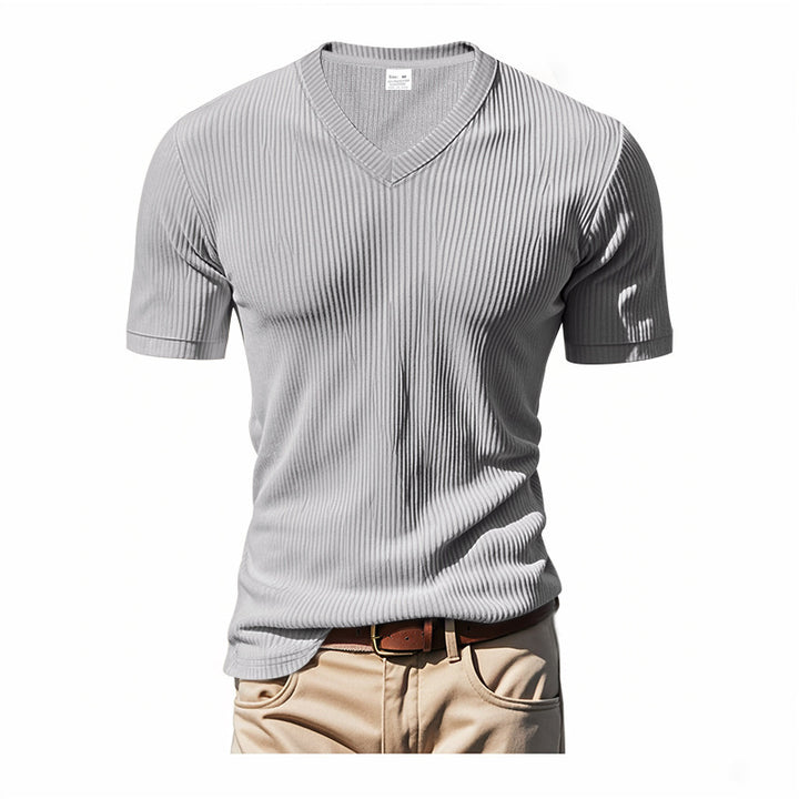 Men's short sleeve knitted V neck T-shirt Lune London
