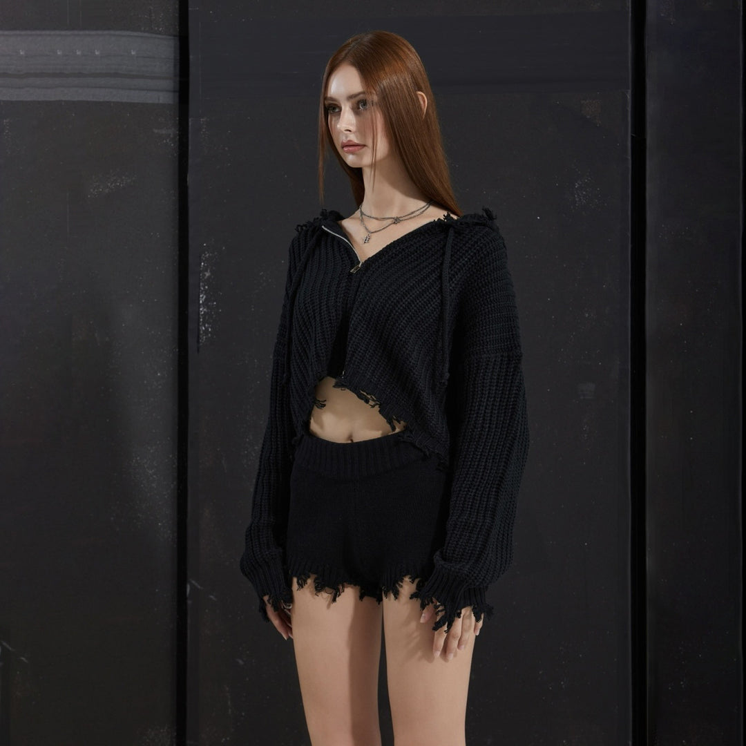 Women's sporty hooded shorts set with unique fringes Lune London