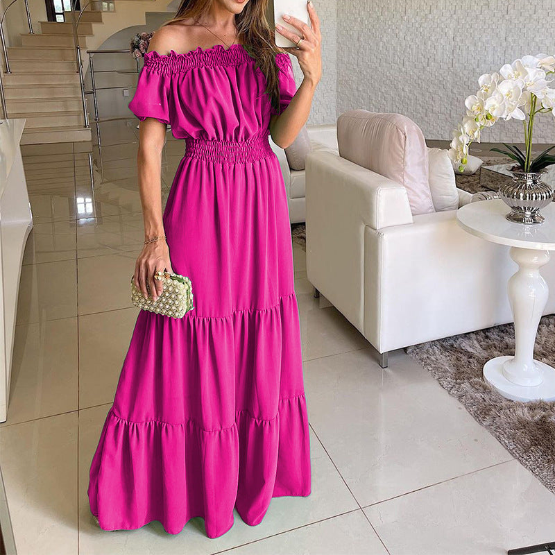 Maxi dress for women with off-shoulder design and ruffle Lune London