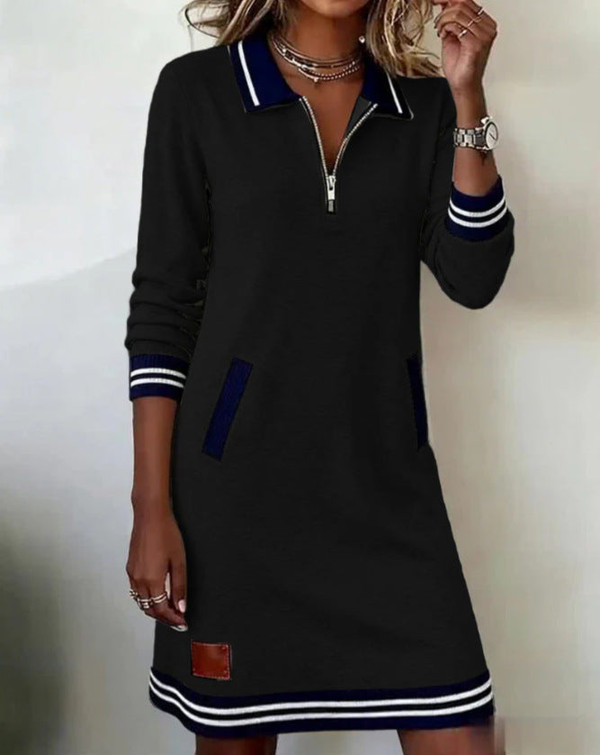 Robe polo dame au look sportif avec fermeture éclair décorative et poches latérales Chic & Stil