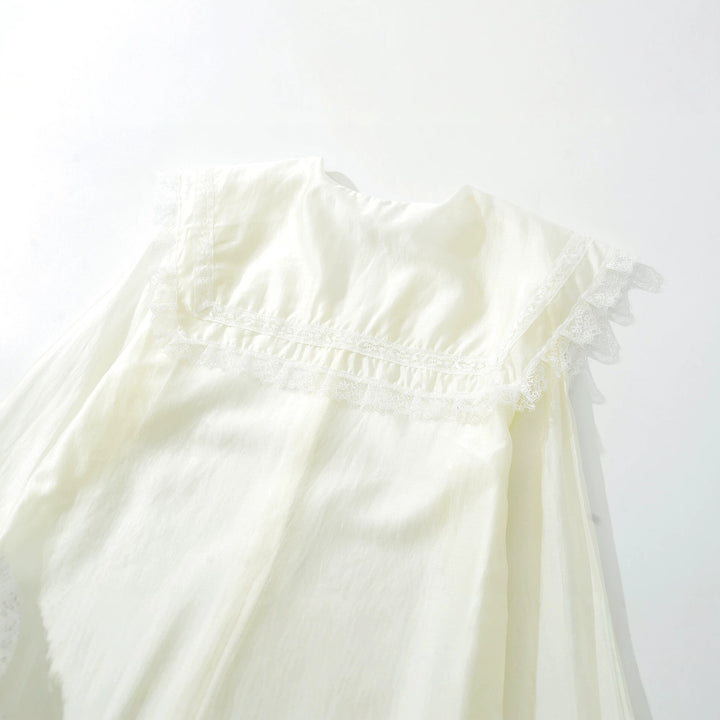 Women's blouse with large lace collar and tiered trumpet sleeves Amarae