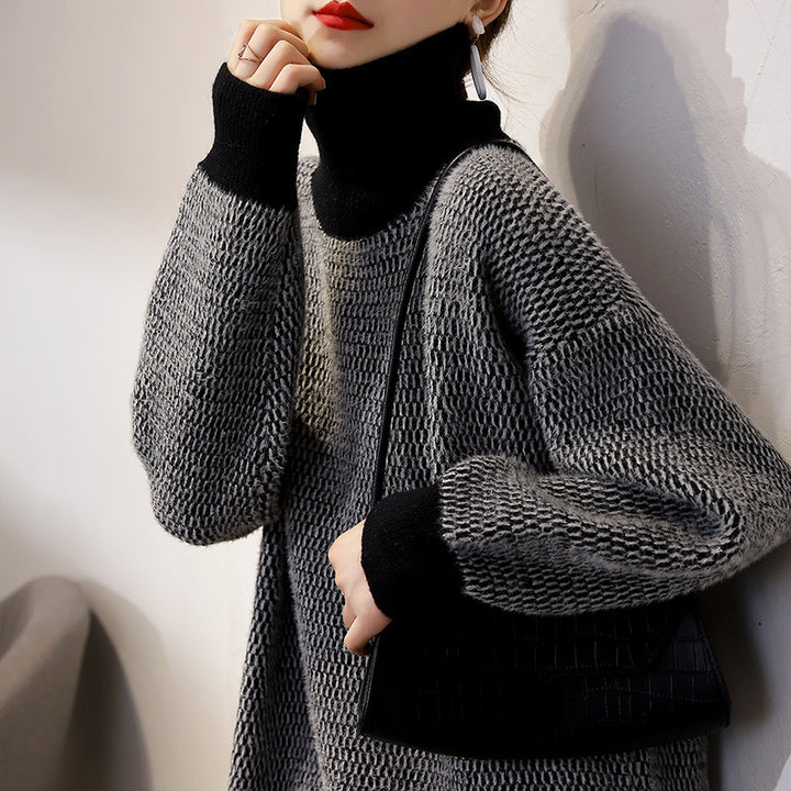 Pull en tricot chunky pour femme avec col haut et motif texturé à la mode Chic & Stil
