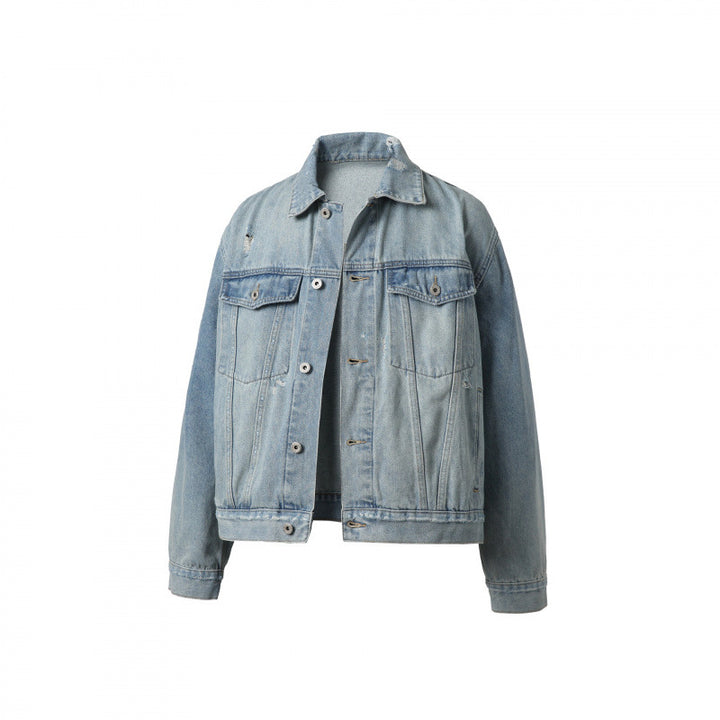 Men's oversized denim jacket in vintage look with slight used effect and chest pockets Amarae