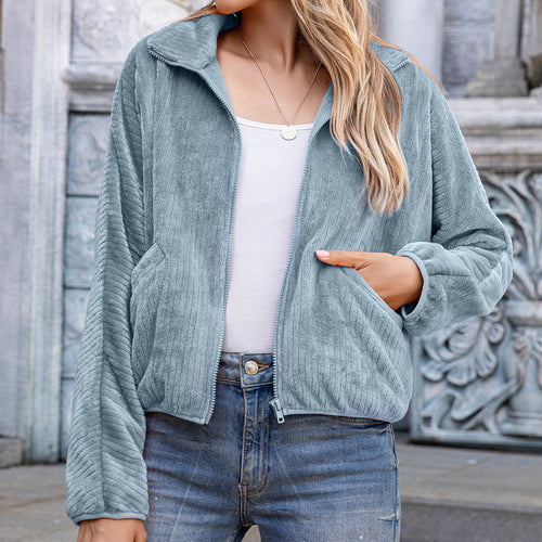 Fleece jacket for women with high collar and practical pockets Amarae