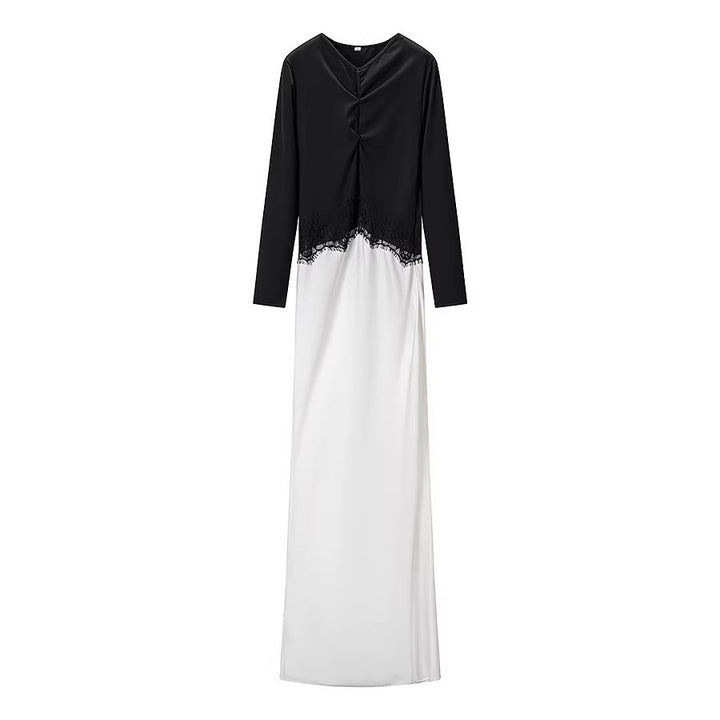 Women's maxi dress with contrasted top, lace insert and long sleeves Amarae