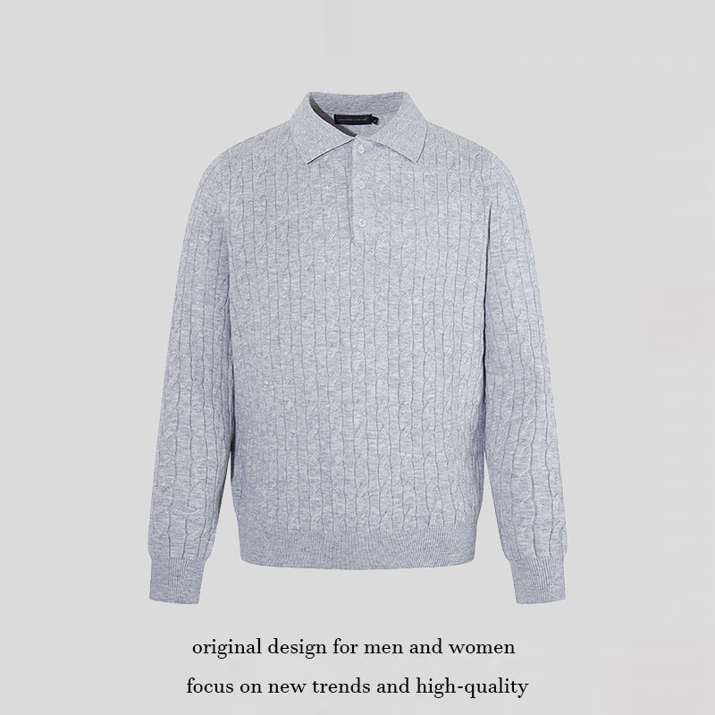 Men's knit polo with cable knit pattern, shirt collar and button placket Amarae