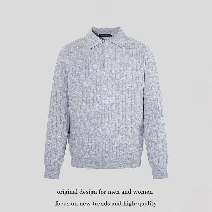 Men's knit polo with cable knit pattern, shirt collar and button placket Amarae