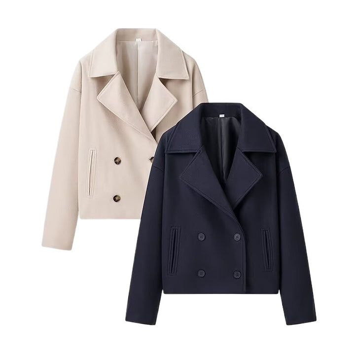 Fashionable wool coat for ladies with double row of buttons and big collar Lune London
