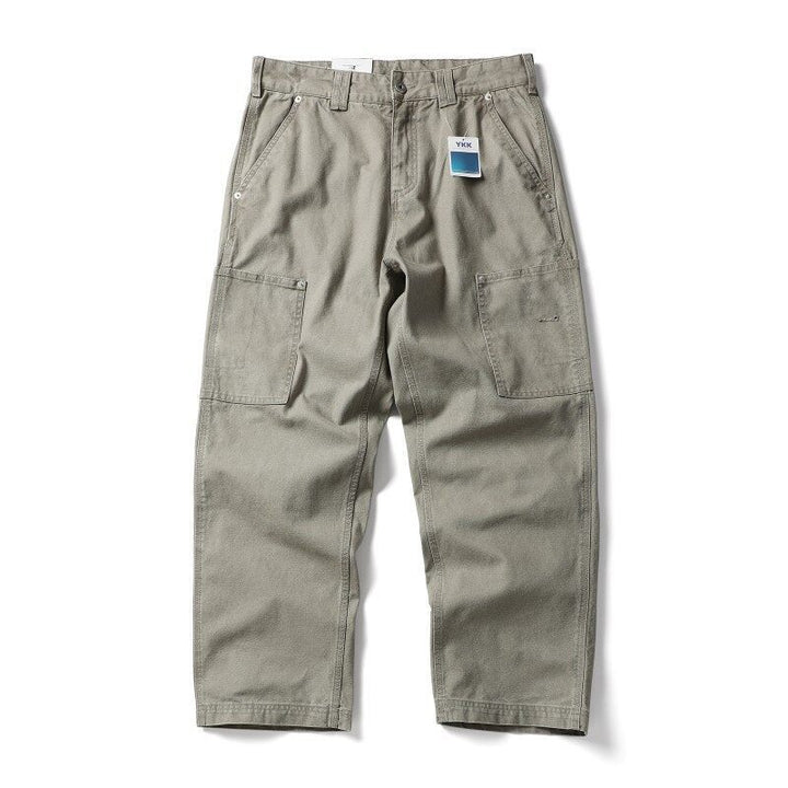 Men's Wide Canvas Cargo Pants with Large Patch Leg Pockets and Relaxed Baggy Cut Amarae