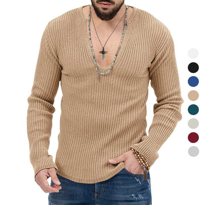 Men's fashionable V-neck sweater with structured ribbed design Lune London