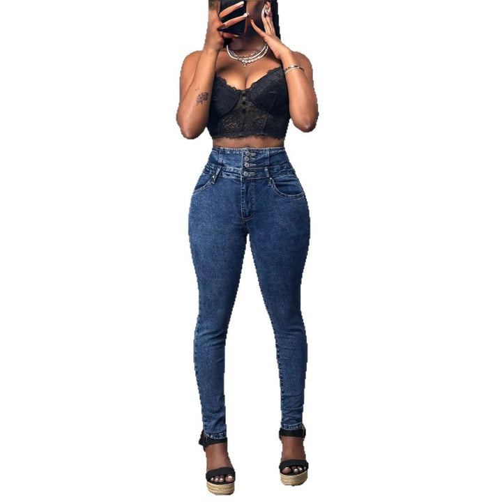 Women's high-waisted skinny jeans with triple button waistband and shaping fit Amarae
