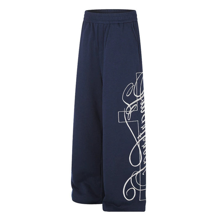 Women's Wide Palazzo Sweatpants with Elastic Comfort Waistband and Decorative Side Embroidery Amarae