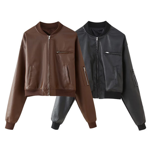 Women's trendy bomber jacket with casual leather look and practical pockets Amarae