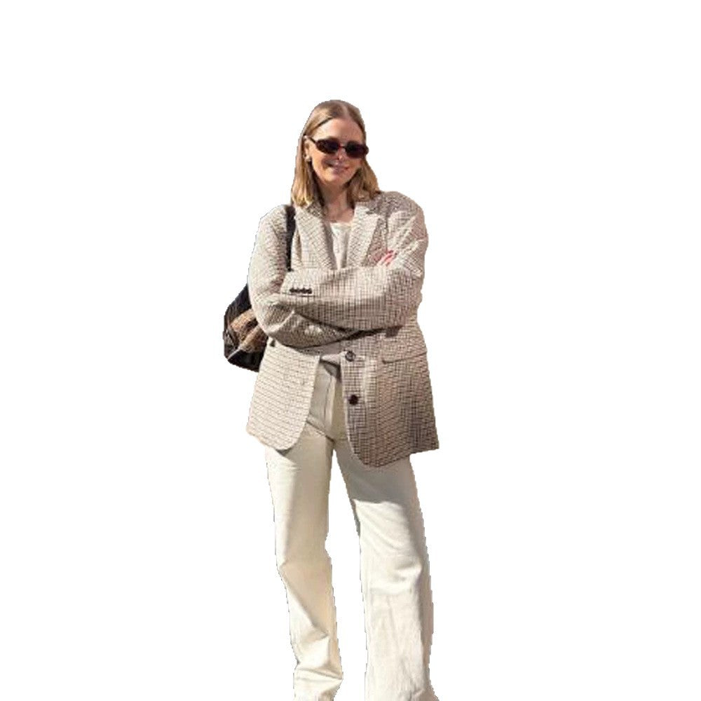 Women Oversize Glencheck Blazer with boxy silhouette and patch pockets Amarae