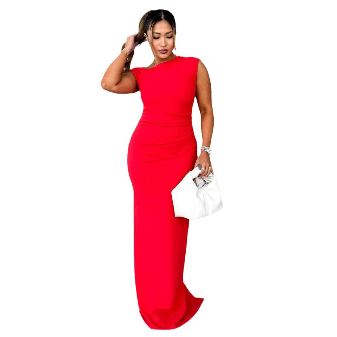 Ladies Elegant body-hugging maxi dress with stylish stand-up collar and side slit Lune London