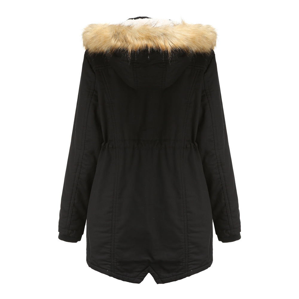 Ladies modern parka with removable faux fur collar and side pockets Lune London