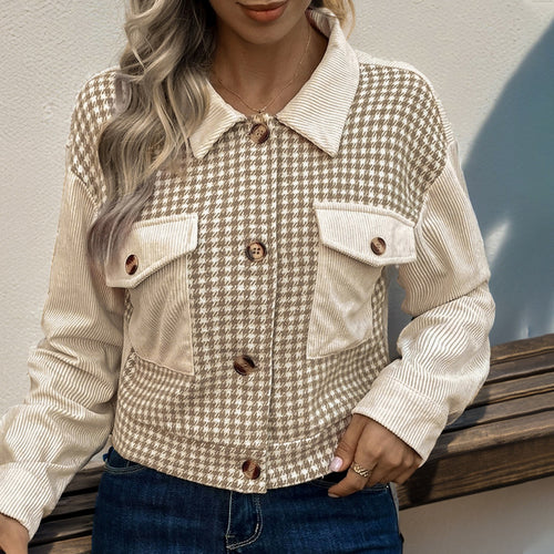 Trendy corduroy jacket for women with checkered pattern and patch pockets Amarae