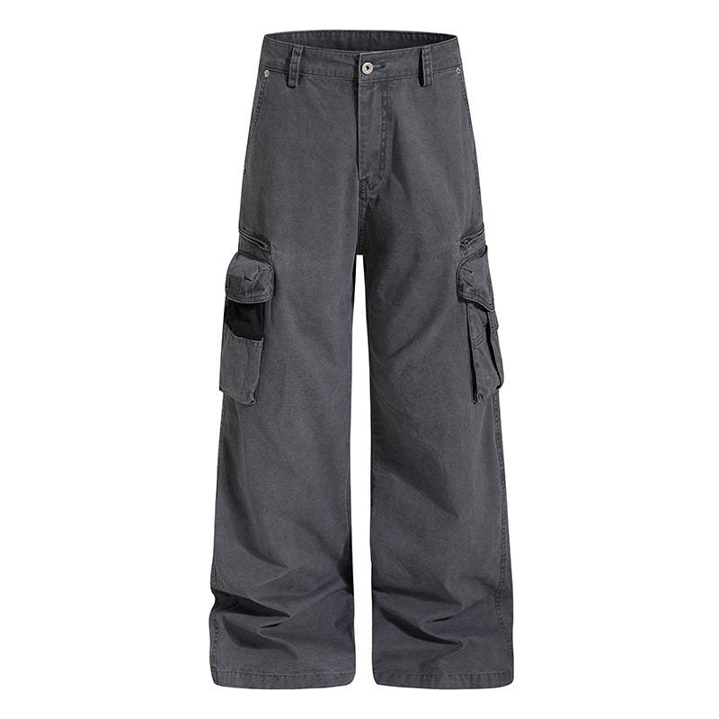 Women's Loose High-Waist Canvas Cargo Pants with Multi-Pockets and Mesh Details Amarae