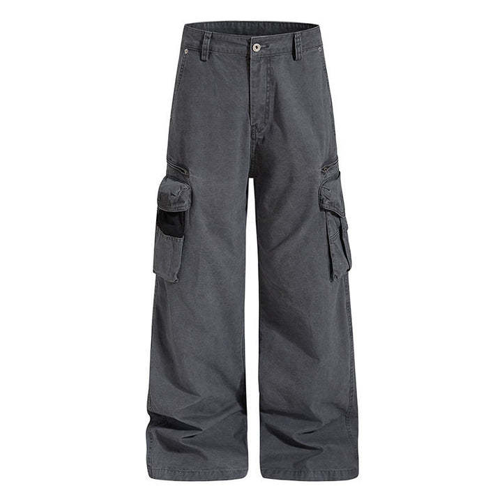 Women's Loose High-Waist Canvas Cargo Pants with Multi-Pockets and Mesh Details Amarae
