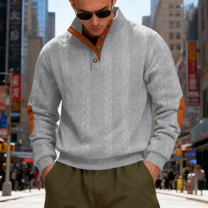 Structured knit sweater for men with high collar and snap button details Lune London