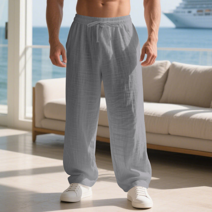 Men's casual summer pants made of lightweight linen fabric with an elastic waist and side pockets Lune London