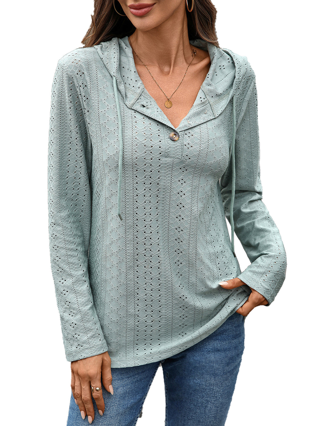 Women’s blouse with a small hole pattern and hood Lune London