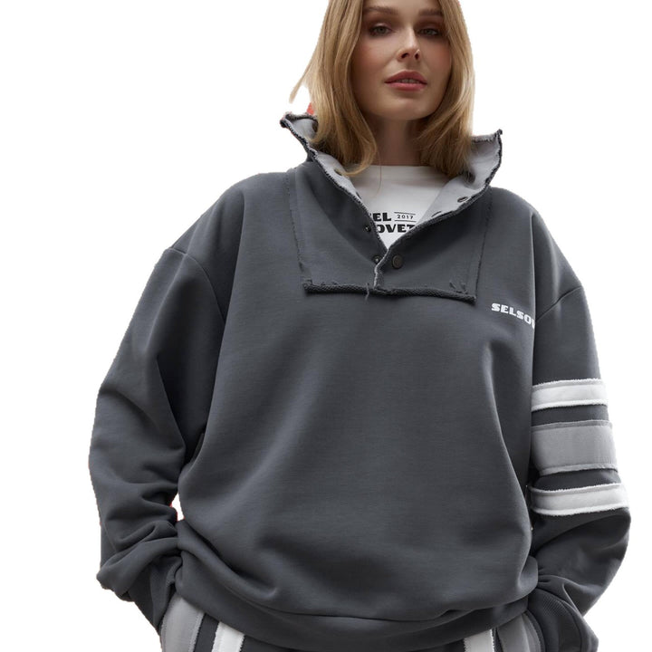 Women's sporty sweatshirt set with side stripes and a high collar Lune London