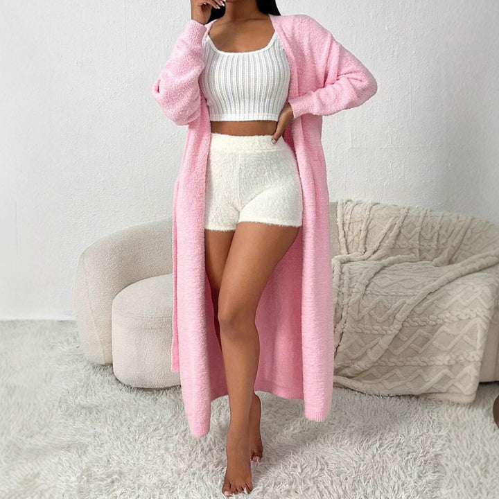 Ladies Long, soft cardigan with tie belt and V-neck Lune London
