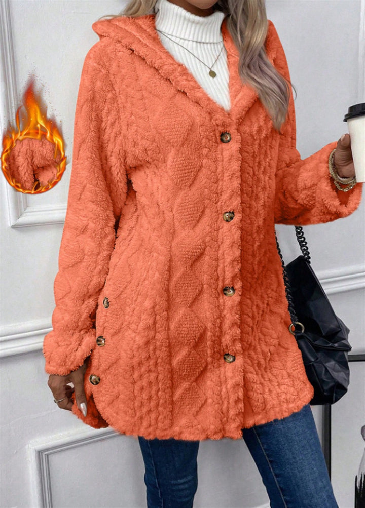 Ladies Cozy Teddy Jacket with Button Closure Amarae