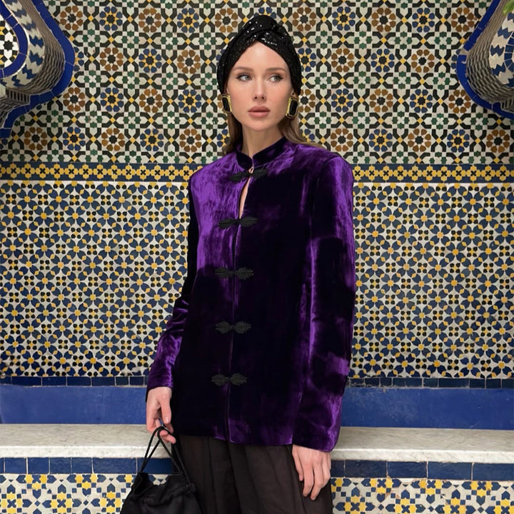 Women’s velvet jacket with Mandarin collar and decorative knot fastenings Amarae