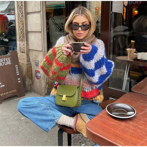 Cozy knitted sweater for women with a striking colorful design Amarae