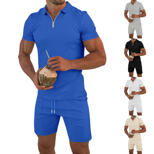 Men's short set with short sleeves comfortable with breathable material and zipper Amarae