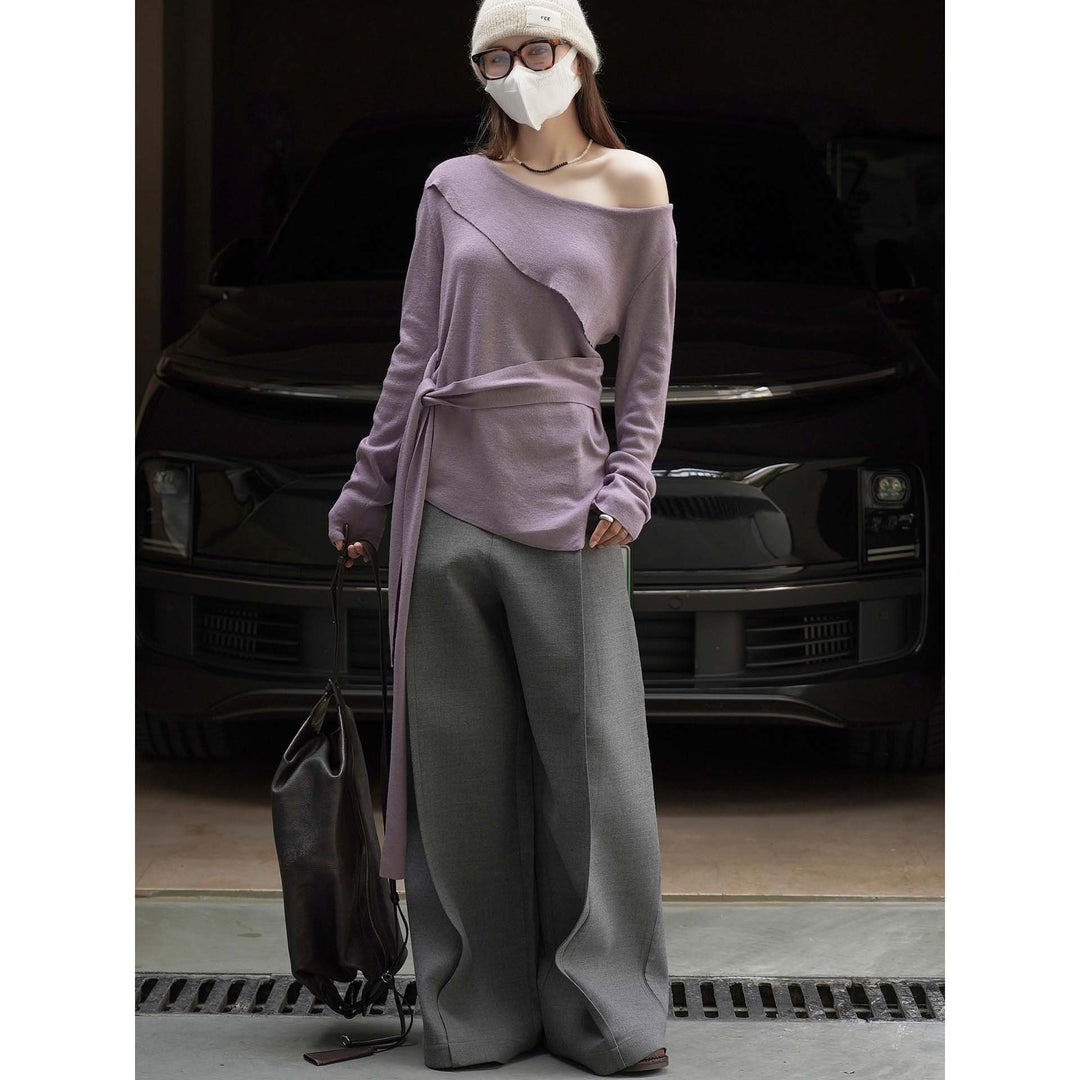 Women's Asymmetric One-Shoulder Fine Knit Top with Ties Amarae