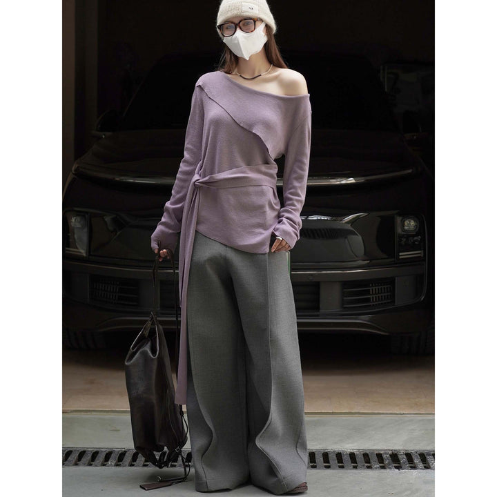 Women's Asymmetric One-Shoulder Fine Knit Top with Ties Amarae