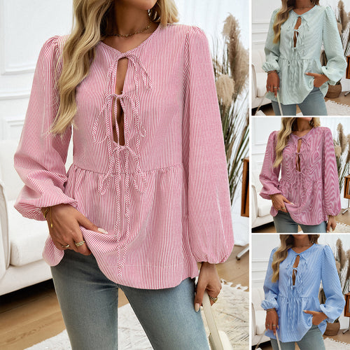 Blouse for women with an elegant ruffle detail and keyhole neckline Amarae