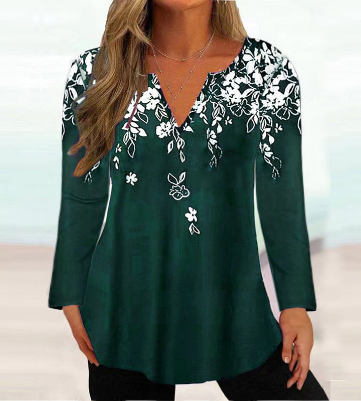 Ladies Elegant blouse with floral design and V-neck Lune London