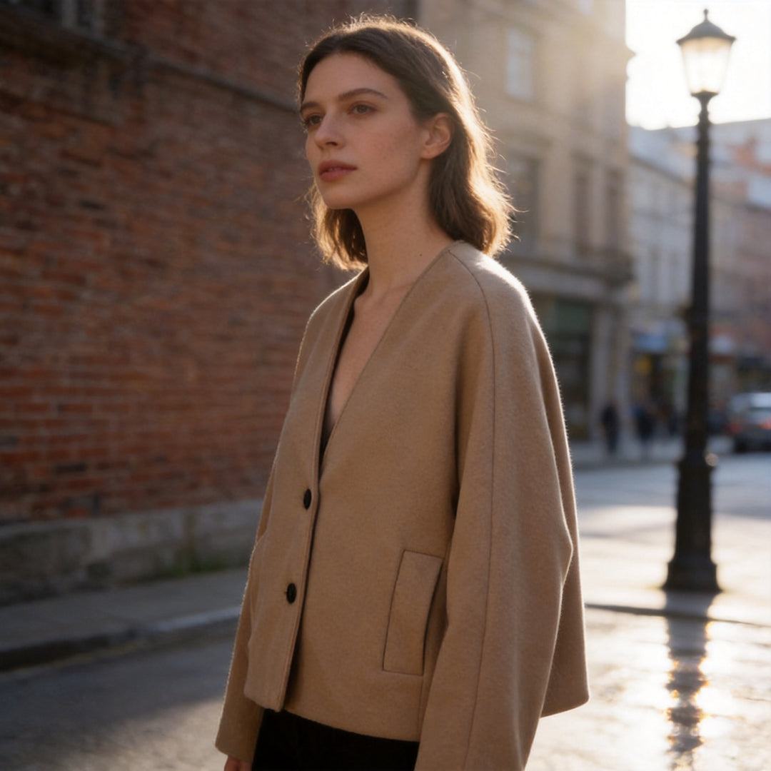 Women Boxy Wool Blend Cropped Coat with Minimalist Silhouette Amarae